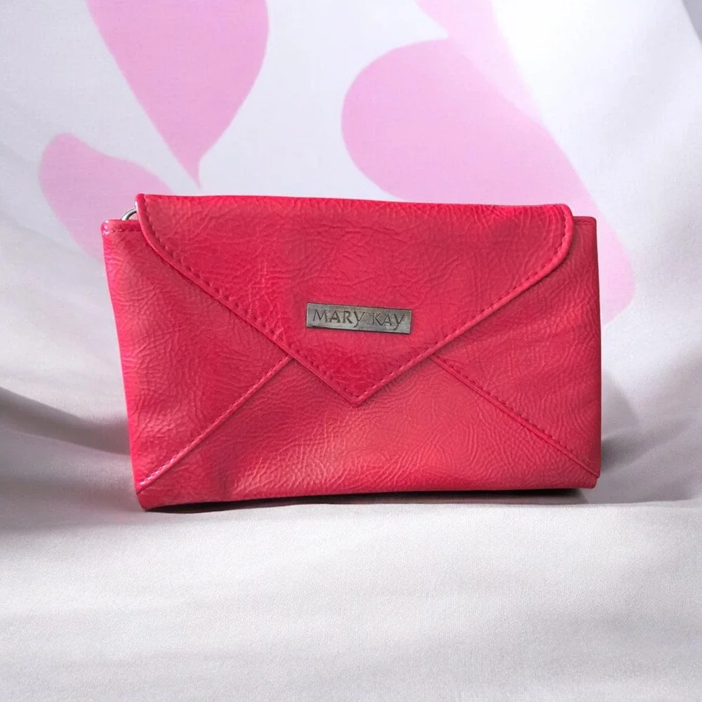 Like New Mary Kay RED Envelope Clutch Bag Faux Leather Makeup Pouch Red Lining